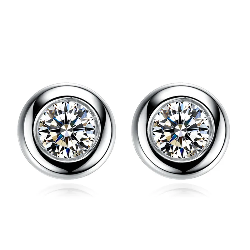 

VOJEFEN 925 Sterling Silver Round Cut CZ Simple Stud Earrings Clear Round Cubic Zirconia Stud Earring Gifts for Unisex