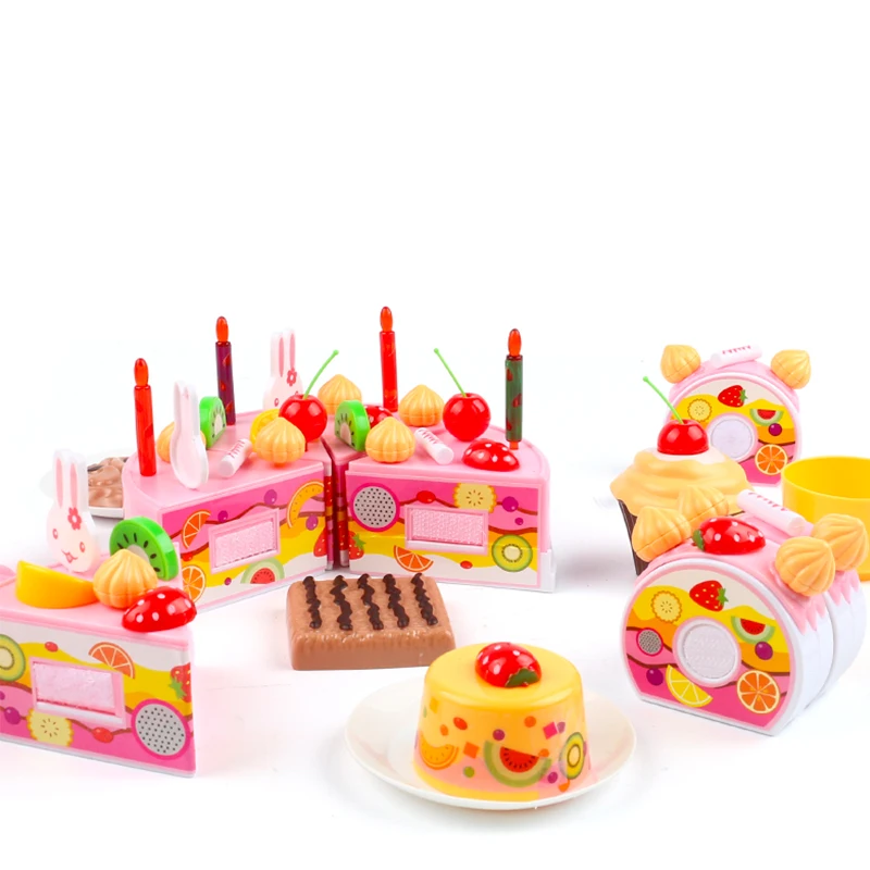 Hot 38-75Pcs DIY Pretend Play Fruit Cutting Birthday Cake Kitchen Food Toys Cocina De Juguete Toy Pink Blue Girls Gift for Child | Игрушки и