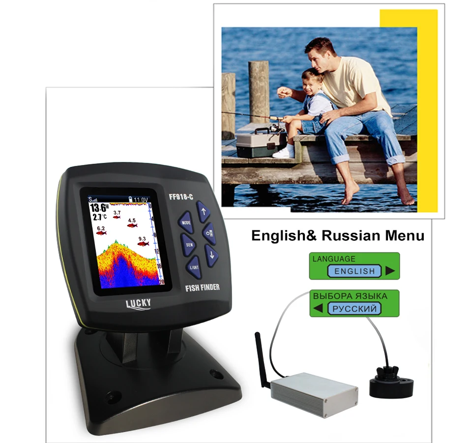 US $194.38 Lucky Fish Finder FF918CWLS wireless  Echo sounder Wireless Sensor Sonar for Fishing Fishfinder for Boat C5