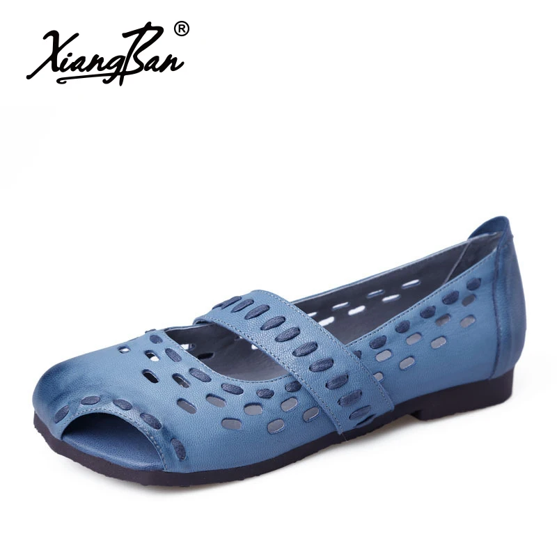 

Fashion spring and summer women flat shoes square head women sandals genuine leather shoes shallow mouth Xiangban