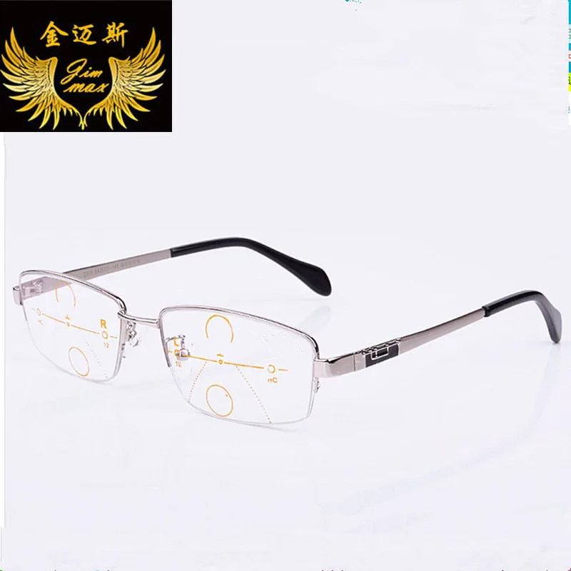

Fashion Quality Men Style Pure Titanium Progressive Reading Glasses New Multifocal Half Rim CR39 Presbyopia Eyeglasses for men