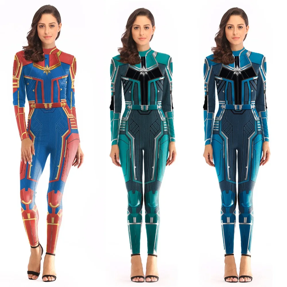 Adult Avengers 4 Endgame Captain Marvel Cosplay Costume Women Superhero Halloween Ms Marvel Carol Danvers Bodysuit Jumpsuit