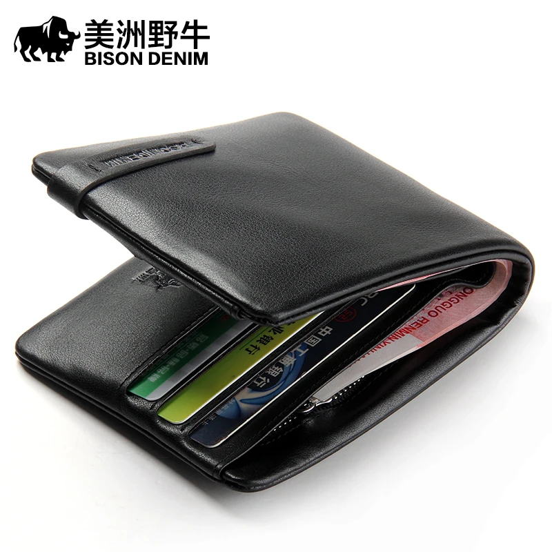 

BISON DENIM Brand 2018 New Men Wallet Genuine Leather Cowhide Purse Credit Card Wallet Large Capacity Men's Wallet Free Shipping