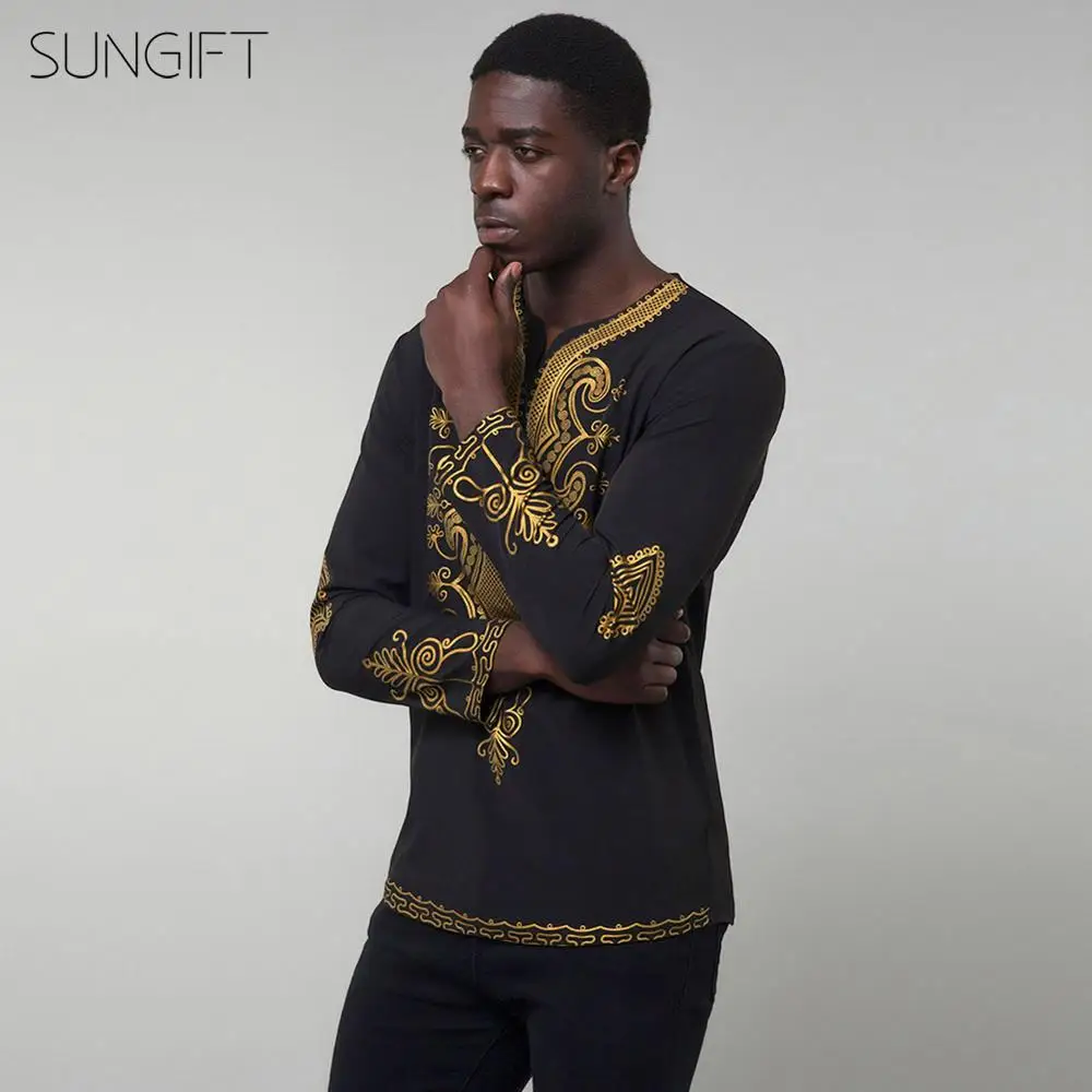 Мужская рубашка с длинным рукавом SUNGIFT Классическая в стиле Дашики треугольным