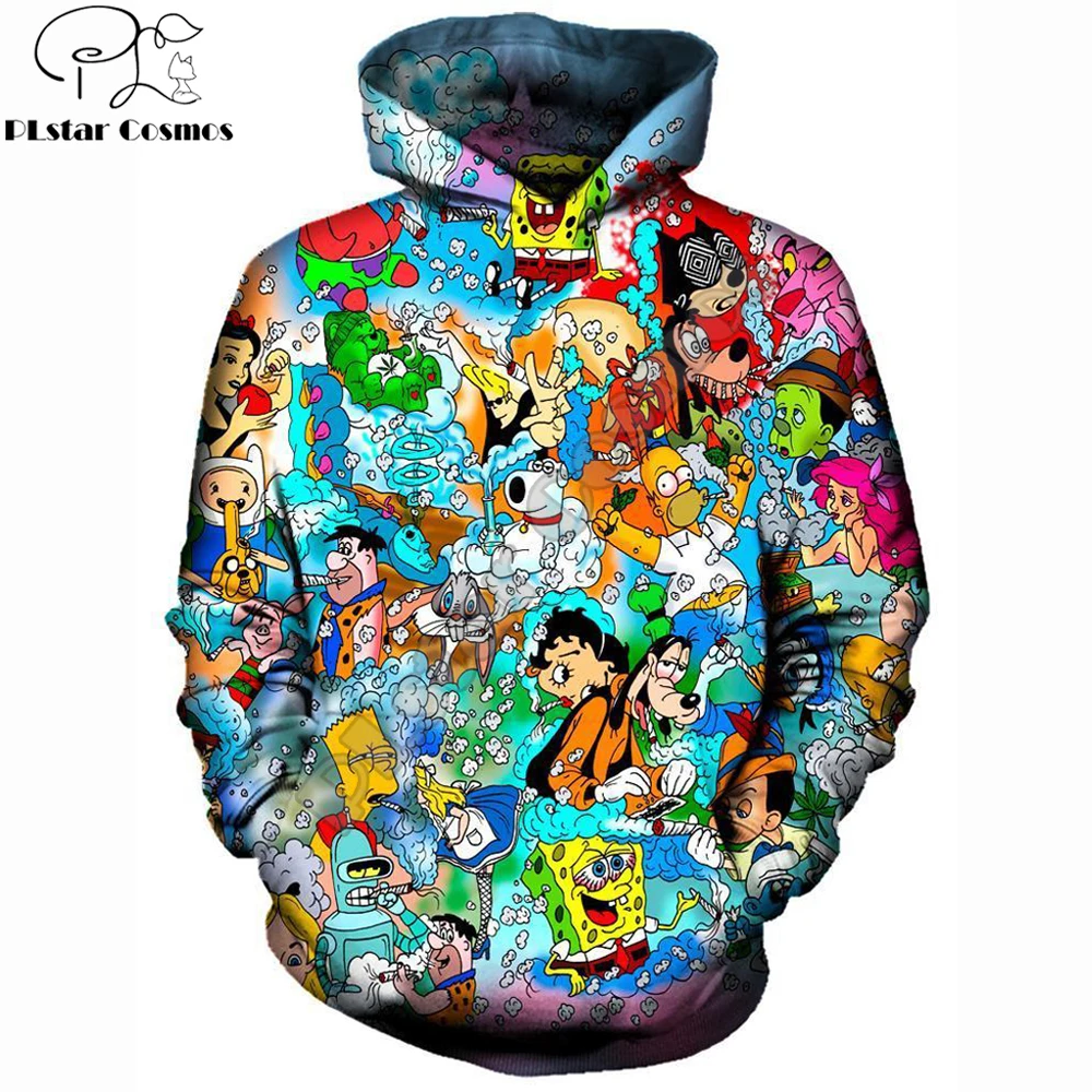 

Drop shipping 2019 New Fashion Hoodie stoned toons 90s Cartoon collage Printed 3d Unisex Streetwear Sweatshirt/Hooded jacket