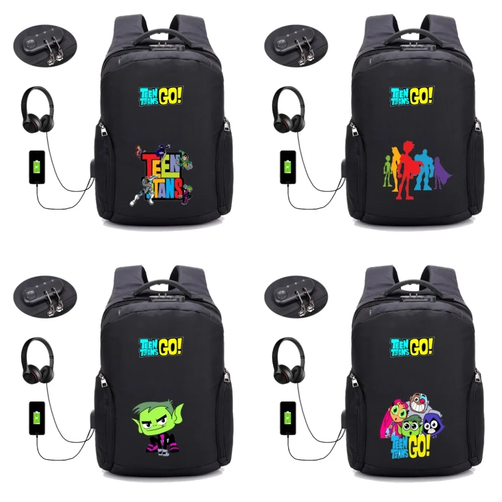 

anime Teen Titans Go Backpack USB Charging mochila Robin BeastBoy Raven School shoulder bag men women travelling laptop bagpack