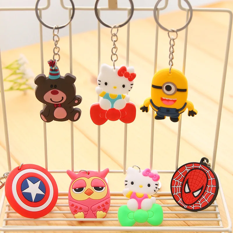 

Random Send Cute Cartoon Key Ring Gift For Women Girls Bag Pendant PVC Figure Charms Key Chains Jewelry porte