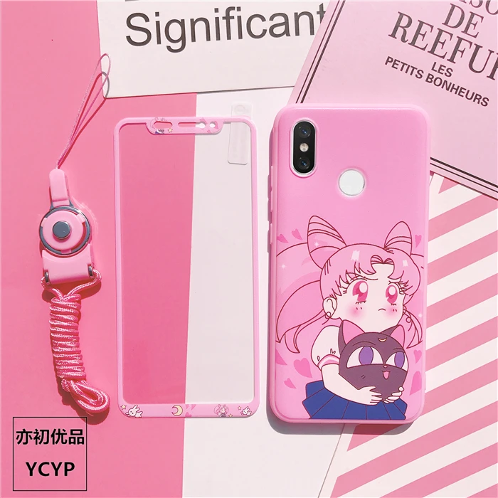 Для Xiaomi 9 милый чехол Luna cat+ пленка для экрана из закаленного стекла чехол для Xiaomi mi5S/5X/5 plus/6/6X/8 lite чехол Сейлор Мун - Цвет: As shown
