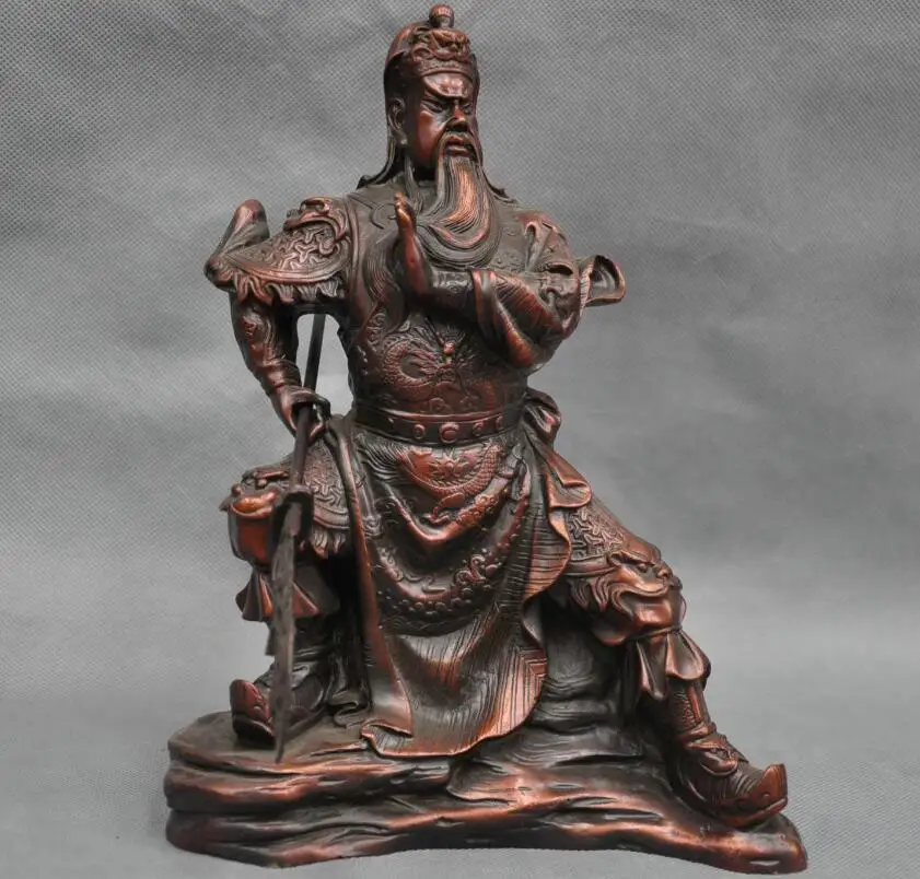 

S06965 10'' China Warrior Guan Gong Soldier Sword Dragon Bronze Statue