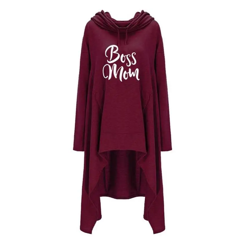 Irregular Hoodies For Women Boss Mom Letters Print Hoodies Sweatshirt Femmes Kawaii Women Hoody Female Cute Cotton Creative
