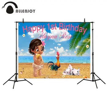 

Allenjoy Customise birthday celebration backdrop for cute baby cartoon beach sea lovely animal newborn photographic background