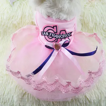 

Pet Dog Fashion Latter Pattern Lace Clothes Blue Pink Summer Wedding Dresses For Small Dogs DC781