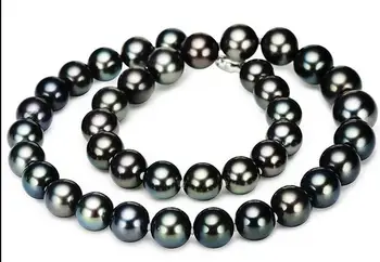 

stunning9-10mm tahitian black green round pearl necklace 18inch 925s KKK