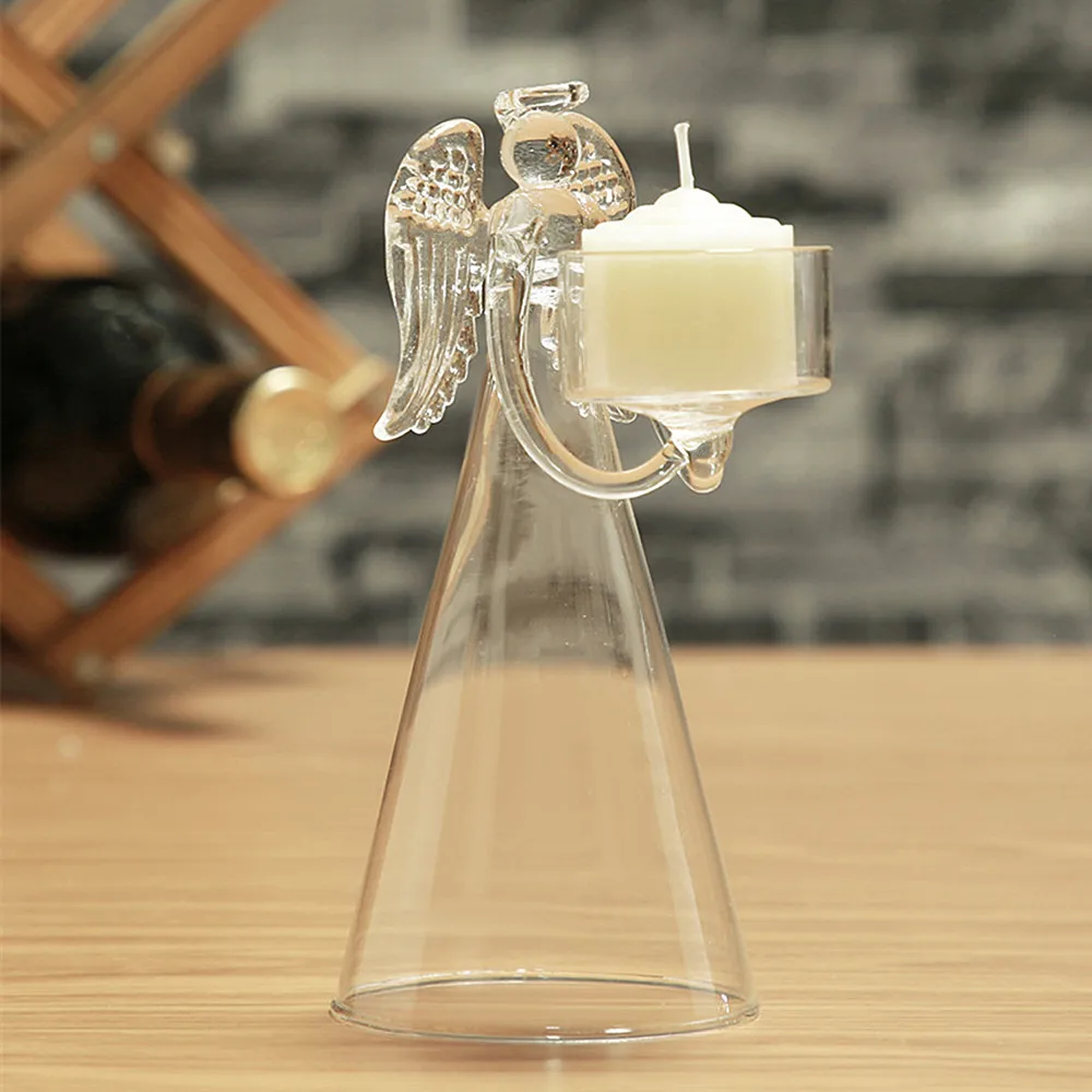 

Blessing Angel Candle holder Glass Tealight Crystal Glass Transparent Romantic Wedding Home Candlestick Decoration Gift