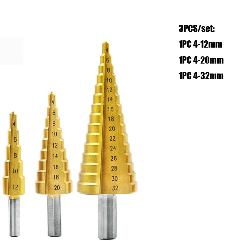 1 шт. 3-13 мм HSS титановое покрытие ступенчатое сверло электроинструменты твердосплавное сверло Мини сверло набор сверл 3-12 мм 4-12 мм 4-20 мм - Цвет: 3PC