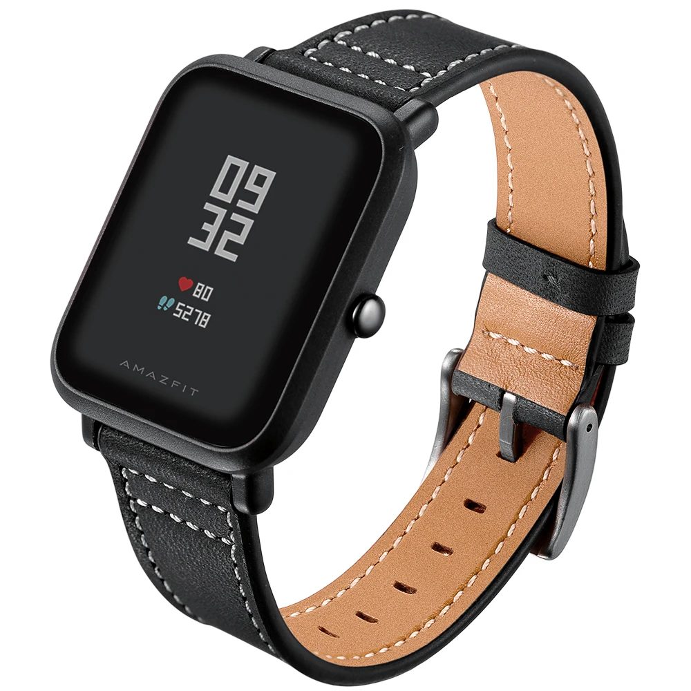 AMAZFEEL 20 мм натуральная телячья кожа ремешок для часов xiaomi huami Amazfit Bip Samsung s2 и S4