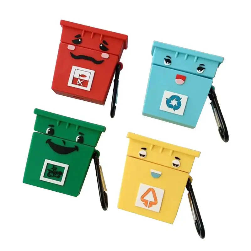 

Unique Dustbin Pattern Soft Silicone Protective Cover Shockproof Case Skin with Carabiner for Airpods 1/2 Charging Box Accessori
