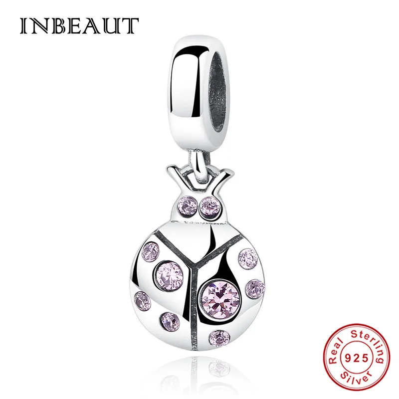 INBEAUT 925 пробы Серебряный цветной CZ розовый эмалированный милый жук Бабочка Насекомое бисер талисманы Подходит для Пандора Браслет - Цвет камня: ssc023-1