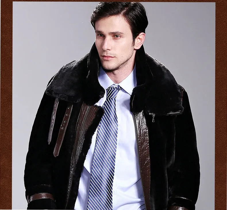 Мужская зимняя модная теплая верхняя одежда из натуральной овечьей кожи и овечьего меха