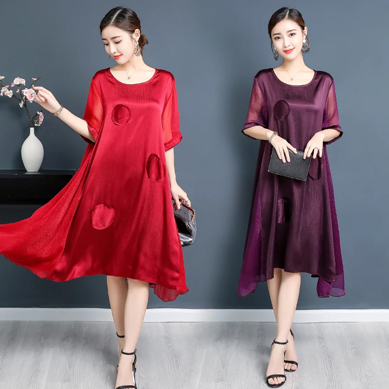 

Imitate Real Silk Dresses Loose High-end Women Dress 2019 New Korea Summer Dress Plus Size Dress Lady Party Casual Costumes