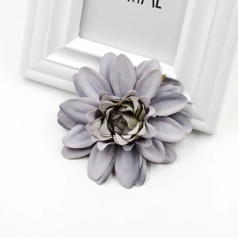 Gray blue 2 шт. искусственный цветок из шелка dahlia Маргаритка для свадьбы украшения для дома на Рождество DIY ВЕНОК цветок стены скрапбук подарочная коробка - Color: Gray blue