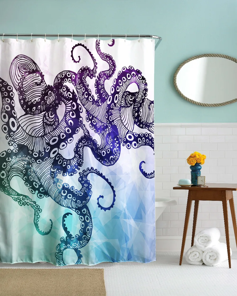 Octillery Octopus Bathroom Shower Curtains Polyester Waterproof
