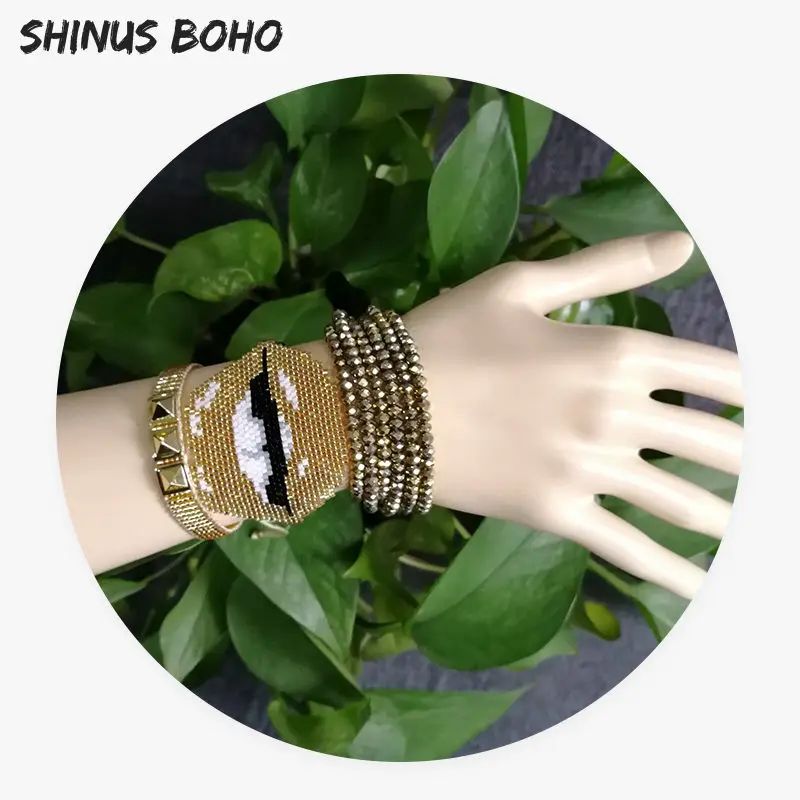 

SHINUSBOHO Gold Beads Friendship pulseras Charm Lip Bracelets Women Delicas Metal Rivet Bracelets Gifts Dropshipping