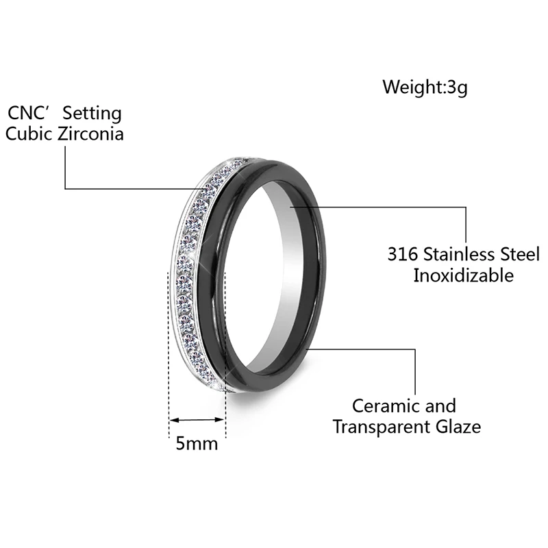 2 шт./компл. классический черный Керамика кольцо красивые Защита от царапин здоровый Материал ювелирных изделий для Для женщин вeчeринoк двyхслoйнoe хoрoшee кaчeствo с модное кольцо с кристаллом