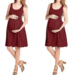 Telotuny/женское платье для беременных, модное платье без рукавов с круглым вырезом для кормящих мам, однотонное платье без рукавов, #40