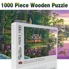 Домик у озера пейзажа головоломки 1000 шт. взрослых головоломка деревянные головоломки мультфильм Пазлы для детей развивающие игрушки, подарки