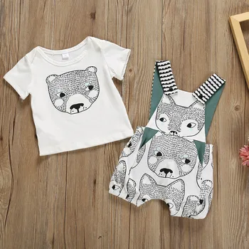 

Infant Baby Boy Girl Cartoon Print T-Shirt Tops+Bear Suspenders Romper Outfits Baby Clothes Erkek Bebek Giyim Newborn Clothes