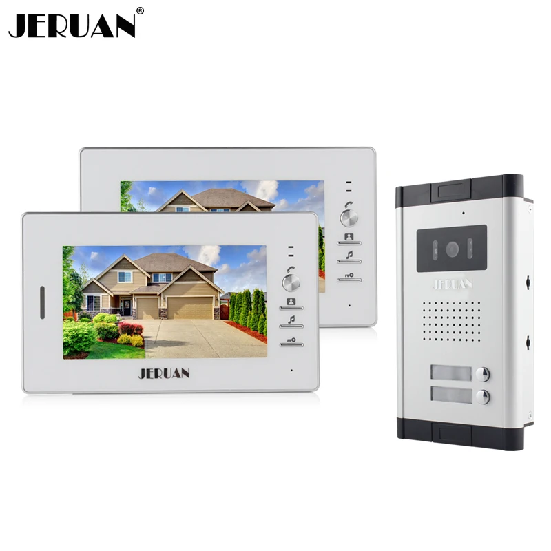 

JERUAN Wholesale Apartment 7" Video Intercom Door Phone Entry System 2 Monitors + 1 Doorbell Camera for 2 house IN Stock