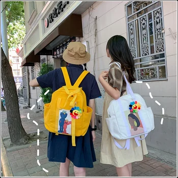

New Fashion Teenage Girls Cartoon Printed Backpacks Women Canvas Travel Sports Hand Bags Brief Cute Student Backpack Softbag