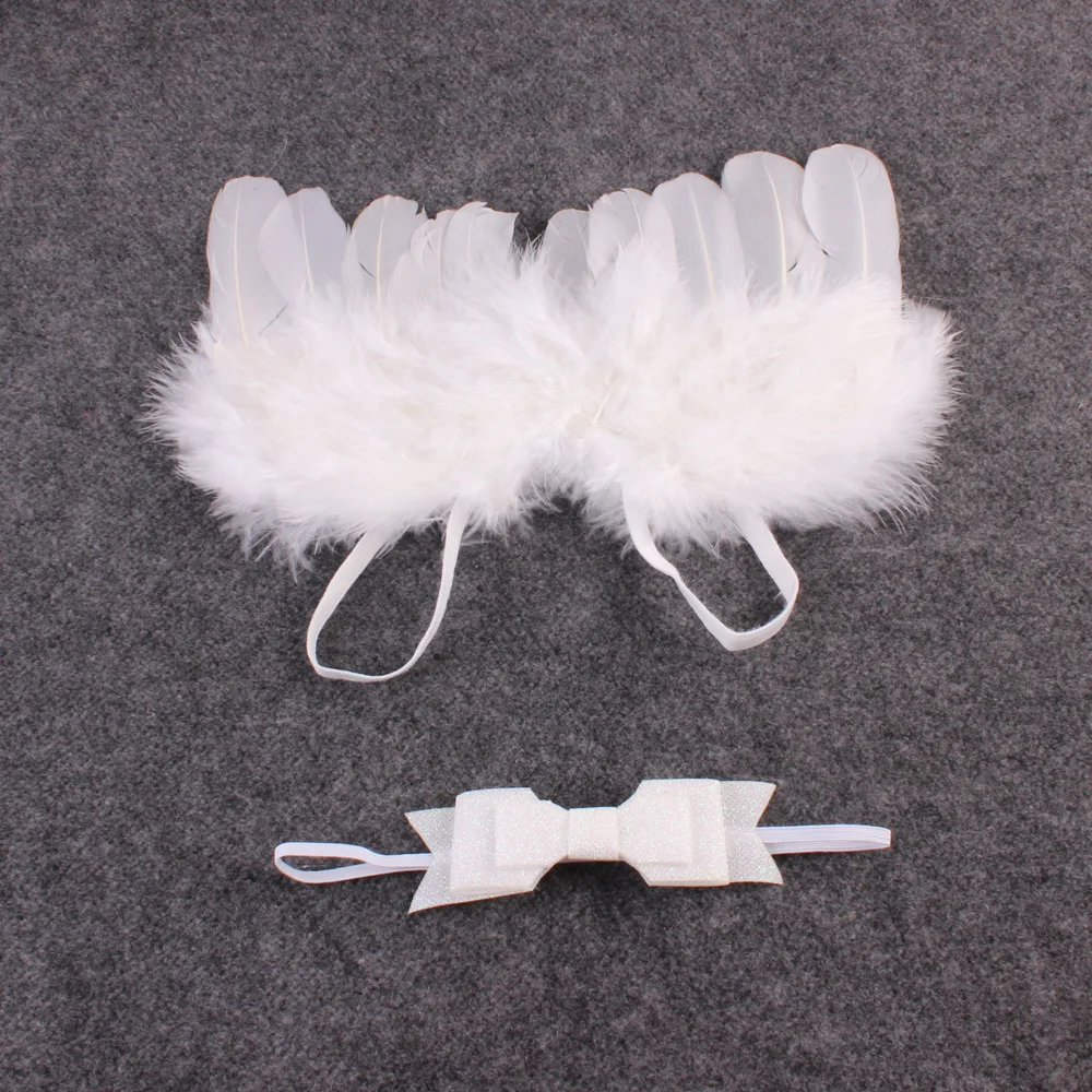 

Newborn Baby Angle Wing with Headband Photography Props Fashion Girls Hairband with Rhinestone Flower Hair Accessory 1 Set