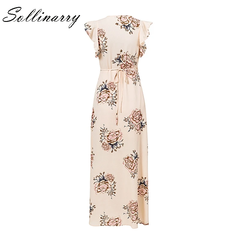 Lily Rosie Girl Ruffle floral print chiffon maxi dress Deep V neck long summer dresses 2018 New arrival chic boho beach vestidos