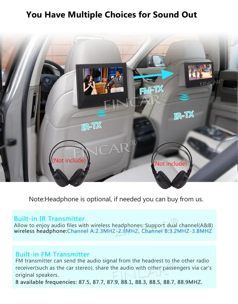 Best Headrest dvd players HD 1080P LCD Screen Backseat Monitors Rearseat CD/USB/SD Video Music Players FM Two Wireless IR Headphones 1