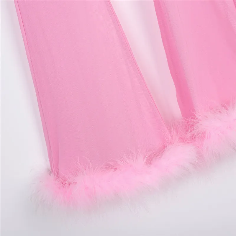 FestivalQueen сетчатый спортивный костюм женский сексуальный женский комплект 2 шт. укороченный топ и брюки комплект из двух предметов розовый эластичный Bodcon Вечерние наряды