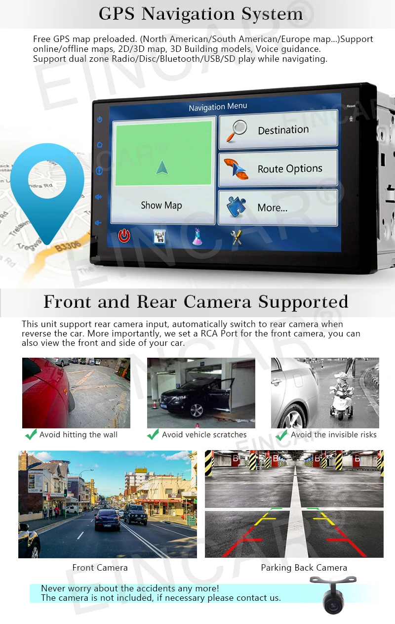 Excellent Double 2Din Android 6.0 Capacitive Screen Car Multimedia Radio car gps Headunit Support Bluetooth/WiFi/OBD2/Mirrorlink+Camera 8