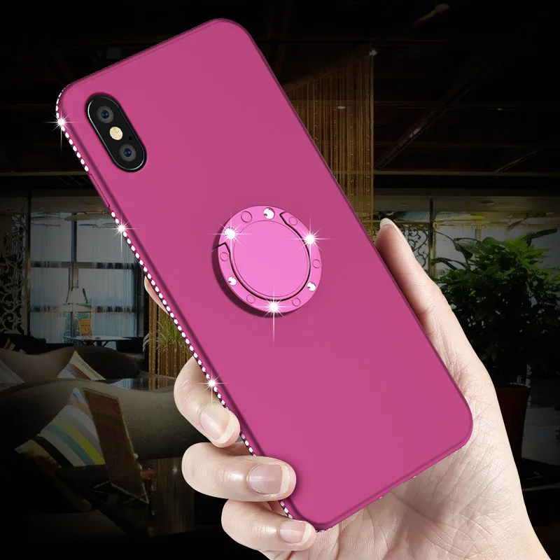 Чехол Kerzzil 2 в 1 с бриллиантовой подставкой для iPhone X XR XS Max мягкие силиконовые чехлы