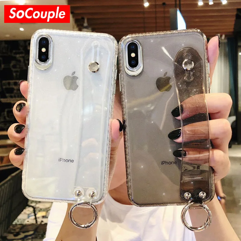 

SoCouple Phone Holder Case For iphone XR Case For iphone X Xs max 7 8 6 6s plus Blng Glitter Soft Silicone Wrist Strap Cover