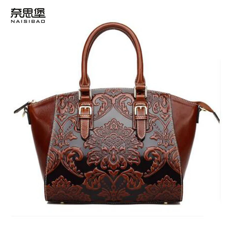 2017 New genuine leather women bag chinese style retro embossing fashion women handbags shoulder