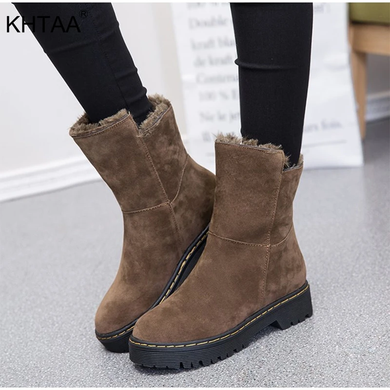 

Medium Heels Women Winter Snow Boots Platform Fur Plush Warm Ladies Ankle Boots Shoes Slip On Flock 2018 New Foowear For Female