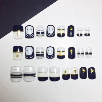 

Japanese Style Flat False Nails Black White Face Clear French Nails Tip 3D Nails Art Decoration Manicure Tools Z087