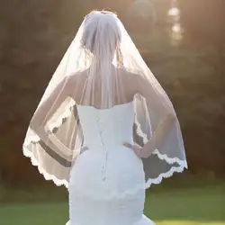 Новая мода свадебная фата белый один-уровня локтя покрывалами Кружева аппликация край