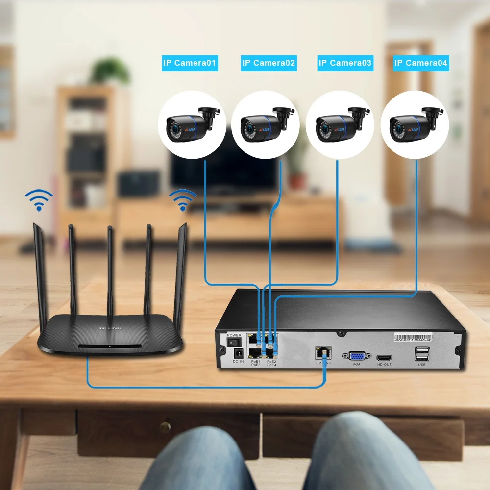 BESDER Audio 4CH CCTV система безопасности POE 1080P 2MP камера NVR наблюдения Комплект с HIDM VGA