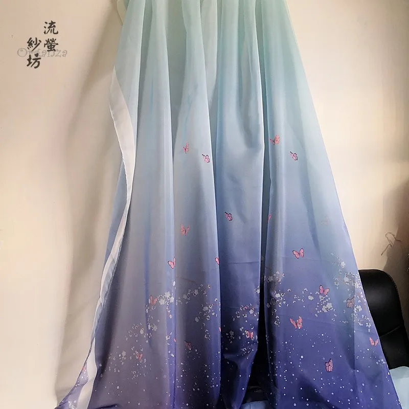Китайская шелковая шифоновая ткань с принтом снежной бабочки hanfu/lolita/платье для