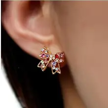С кристаллами золотого цвета бантом Oorbellen лук женские серьги-гвоздики Brincos прелестные серьги для женщин модные ювелирные изделия дропшиппинг