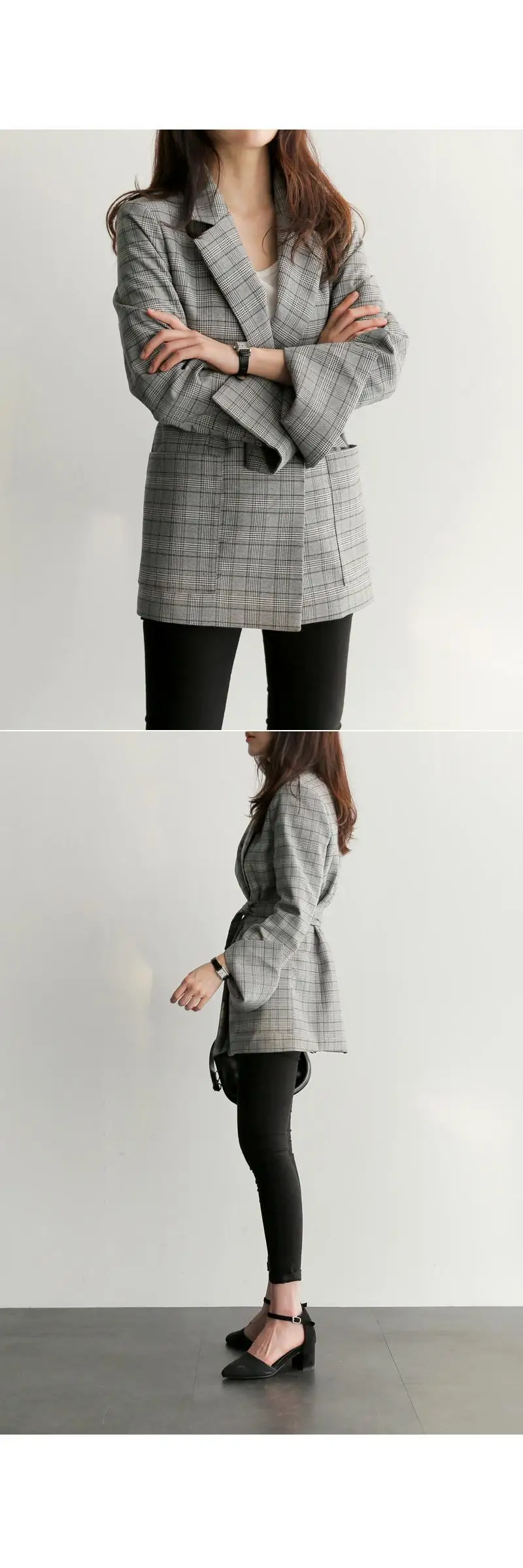 Hodisytian осенний модный блейзер для женщин, повседневные клетчатые костюмы, элегантная женская куртка с поясом, пальто, Блейзер, верхняя одежда с длинным рукавом