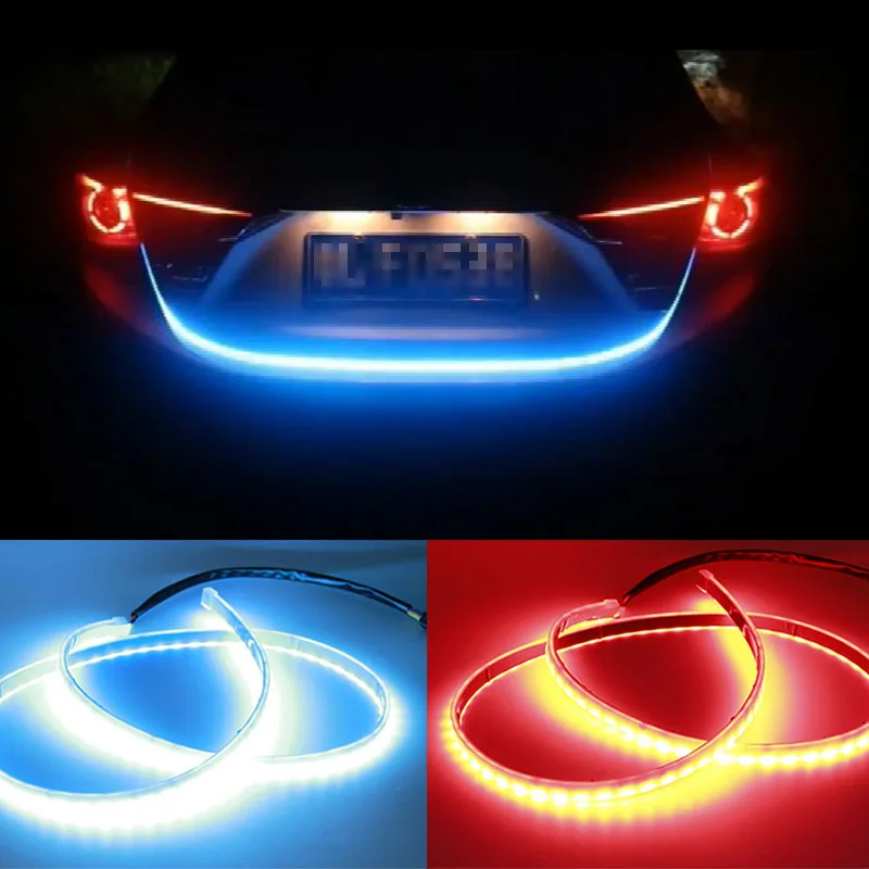 

WTS 120cm Car Rear Trunk Lights Multicolor RGB Tail box Light Dynamic Streamer Brake Turn Signal Warning LED Strip Car Styling