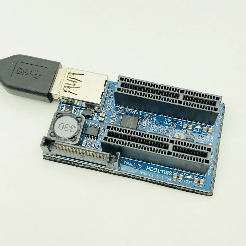 Añadir en la tarjeta PCIE Riser adaptador de tarjeta PCI Express USB 3,0 fondos Riser PCI-E extensor PCIE X1 a doble puerto PCI E X4 tarjeta de expansión